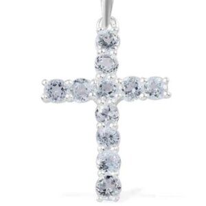 🆕️💎 Sky Light Blue Topaz Cross Pendant in Sterling Silver 1.50 ctw 💎